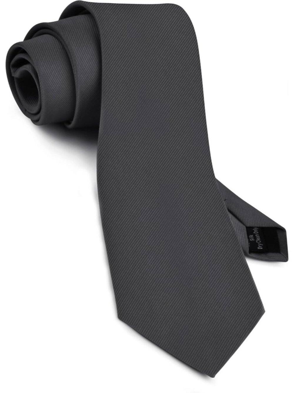 Men's Charcoal Grey Solid Twill Textured Woven Silk Formal Necktie For Wedding